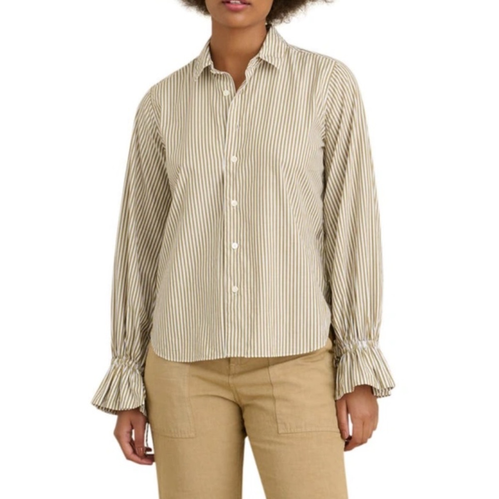 Alex Mill Ruby Button-up Shirt In Khaki/ White, Size Medium